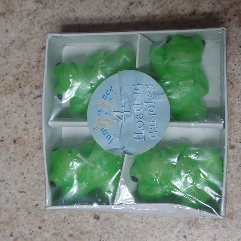vintage y2k 90s frog floating candles set 4 luminescence neon green laid back